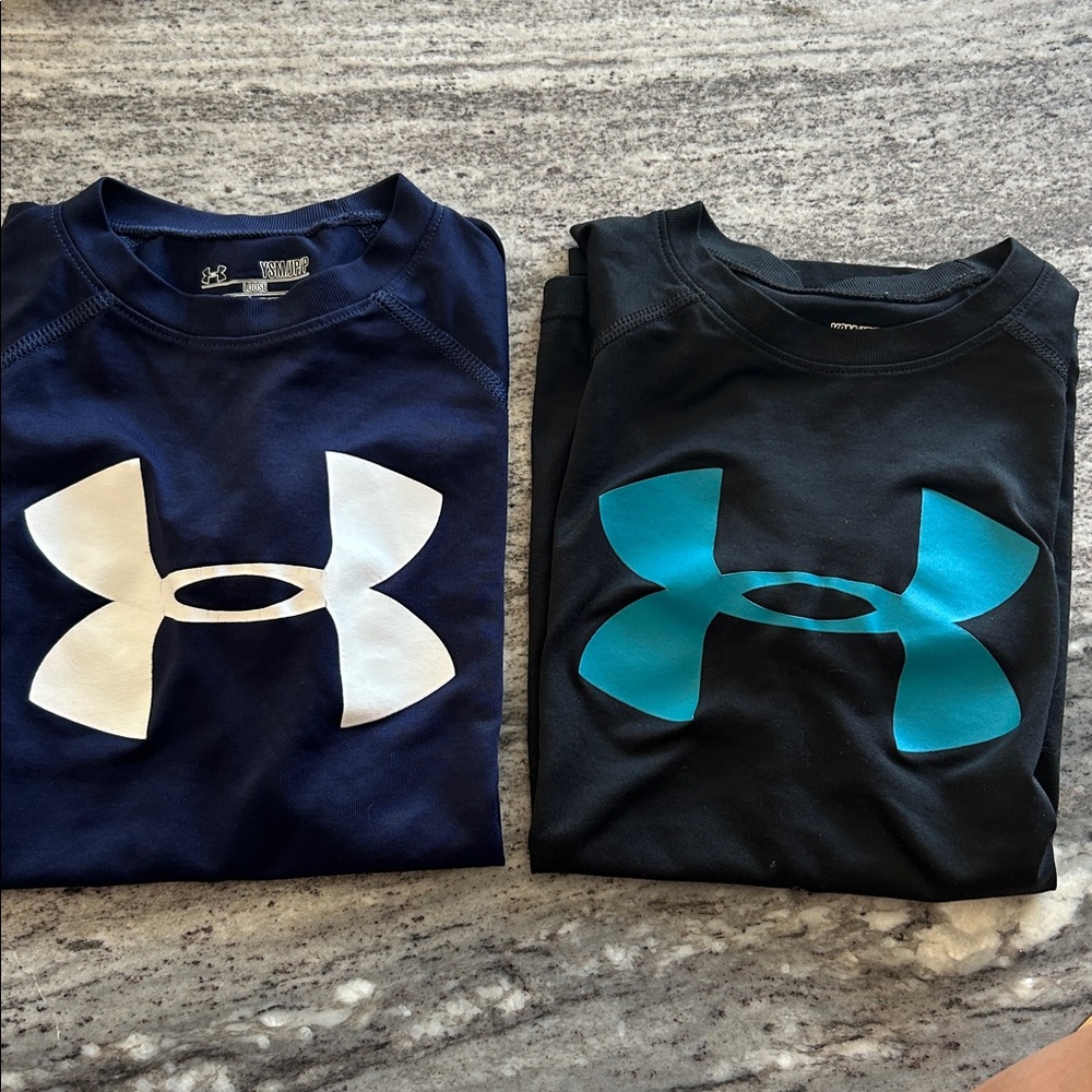 Kids Under Armour Blue and Black T-Shirts